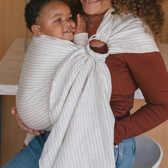 WildBird Linen Pinstripe Baby Gold Ring Sling - Picture 1 of 3